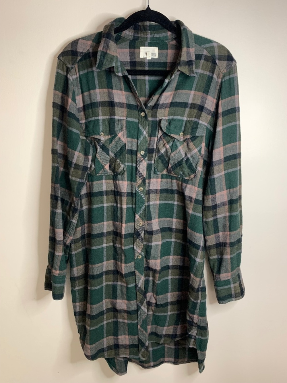 Aritzia Wilfred Free Green Purple Plaid Button Up Shirt Dress M